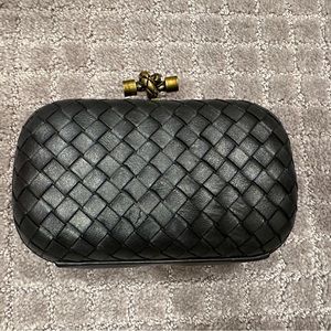 Inspired Woven Top Knot Clutch Black Gold